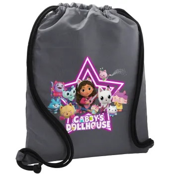 Gabby Dollhouse (ΤΟ ΚΟΥΚΛΟΣΠΙΤΟ ΤΗΣ ΓΚΑΜΠΙ), Τσάντα πλάτης πουγκί GYMBAG ΓΚΡΙ, με τσέπη (40x48cm) & χονδρά κορδόνια