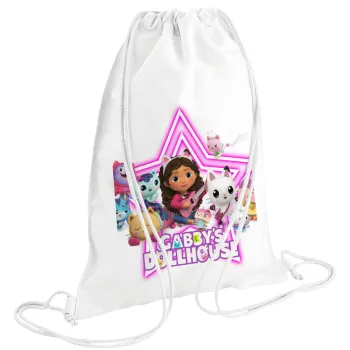 Gabby Dollhouse (ΤΟ ΚΟΥΚΛΟΣΠΙΤΟ ΤΗΣ ΓΚΑΜΠΙ), Τσάντα πλάτης πουγκί GYMBAG λευκή (28x40cm)