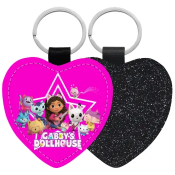 Gabby Dollhouse (ΤΟ ΚΟΥΚΛΟΣΠΙΤΟ ΤΗΣ ΓΚΑΜΠΙ), Μπρελόκ PU δερμάτινο glitter καρδιά ΜΑΥΡΟ