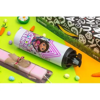 Gabby Dollhouse (ΤΟ ΚΟΥΚΛΟΣΠΙΤΟ ΤΗΣ ΓΚΑΜΠΙ), Πασχαλινή Λαμπάδα με Travel Tumbler θερμό με διπλό καπάκι (600ml, BPA free) & κερί αρωματικό πλακέ (30cm) (ΡΟΖ)