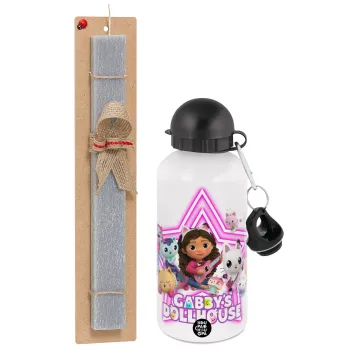 Gabby Dollhouse (ΤΟ ΚΟΥΚΛΟΣΠΙΤΟ ΤΗΣ ΓΚΑΜΠΙ), Πασχαλινή Λαμπάδα με παγούρι μεταλλικό  αλουμινίου (500ml) & κερί αρωματικό πλακέ (30cm) (ΓΚΡΙ)