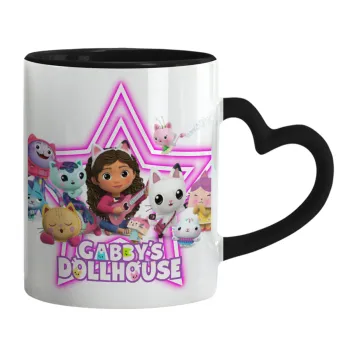 Gabby Dollhouse (ΤΟ ΚΟΥΚΛΟΣΠΙΤΟ ΤΗΣ ΓΚΑΜΠΙ), Κούπα καρδιά χερούλι μαύρη, κεραμική, 330ml