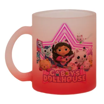 Gabby Dollhouse, Κούπα γυάλινη δίχρωμη με βάση το κόκκινο ματ, 330ml