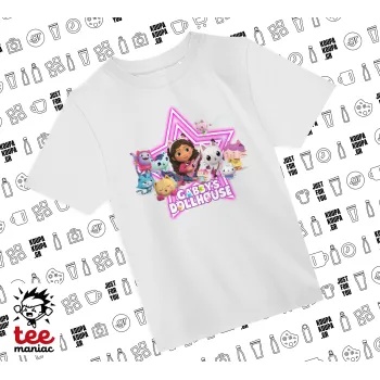 Gabby Dollhouse (ΤΟ ΚΟΥΚΛΟΣΠΙΤΟ ΤΗΣ ΓΚΑΜΠΙ), Άνετο παιδικό T-Shirt ΛΕΥΚΟ από 100% βαμβάκι, για κάθε μέρα. Vegan & OEKO-TEX πιστοποιημένο.