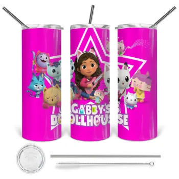 Gabby Dollhouse (ΤΟ ΚΟΥΚΛΟΣΠΙΤΟ ΤΗΣ ΓΚΑΜΠΙ), Tumbler ποτήρι θερμό από ανοξείδωτο ατσάλι 600ml, με μεταλλικό καλαμάκι & βούρτσα καθαρισμού