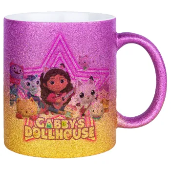 Gabby Dollhouse, Κούπα Χρυσή/Ροζ Glitter, κεραμική, 330ml
