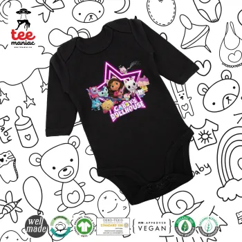 Gabby Dollhouse (ΤΟ ΚΟΥΚΛΟΣΠΙΤΟ ΤΗΣ ΓΚΑΜΠΙ), Μακρυμάνικο βρεφικό φορμάκι, 0-18 μηνών, ΜΑΥΡΟ, 100% Organic Cotton