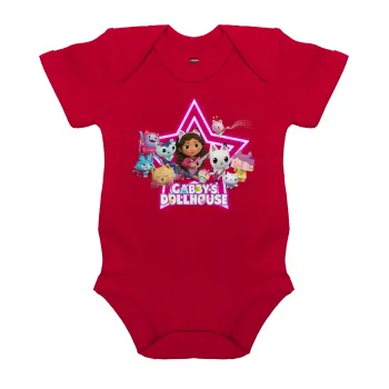 Gabby Dollhouse (ΤΟ ΚΟΥΚΛΟΣΠΙΤΟ ΤΗΣ ΓΚΑΜΠΙ), Βρεφικό φορμάκι μωρού, ΚΟΚΚΙΝΟ, 100% Organic Cotton, κοντομάνικο