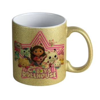 Gabby Dollhouse, Κούπα Χρυσή Glitter που γυαλίζει, κεραμική, 330ml