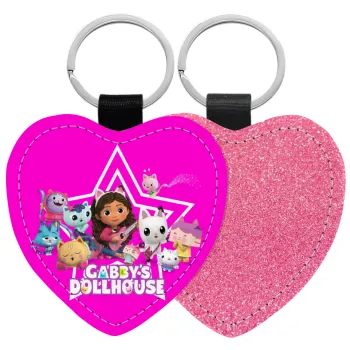 Gabby Dollhouse (ΤΟ ΚΟΥΚΛΟΣΠΙΤΟ ΤΗΣ ΓΚΑΜΠΙ), Μπρελόκ PU δερμάτινο glitter καρδιά ΡΟΖ