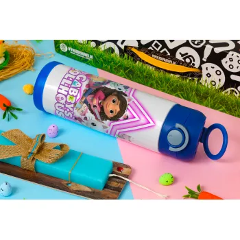 Gabby Dollhouse, Easter candle, Childrens hot water bottle, stainless steel, with safety straw, BLUE (500ml)
