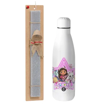 Gabby Dollhouse (ΤΟ ΚΟΥΚΛΟΣΠΙΤΟ ΤΗΣ ΓΚΑΜΠΙ), Πασχαλινή Λαμπάδα με μεταλλικό παγούρι θερμός ανοξείδωτο (500ml) & κερί αρωματικό πλακέ (30cm) (ΓΚΡΙ)