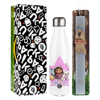 Gabby Dollhouse, Easter candle, metallic white thermos bottle (500ml) & aromatic flat candle (30cm) (GRAY)