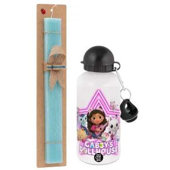 Gabby Dollhouse, Easter Set, metallic aluminum water bottle (500ml) & scented flat candle (30cm) (TURQUOISE)