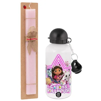 Gabby Dollhouse, Easter Set, metallic aluminum bottle (500ml) & aromatic flat Easter candle (30cm) (PINK)