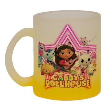 Gabby Dollhouse, Κούπα γυάλινη δίχρωμη με βάση το κίτρινο ματ, 330ml