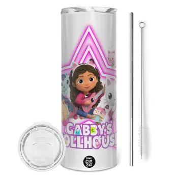Gabby Dollhouse (ΤΟ ΚΟΥΚΛΟΣΠΙΤΟ ΤΗΣ ΓΚΑΜΠΙ), Tumbler ποτήρι θερμό από ανοξείδωτο ατσάλι 600ml, με μεταλλικό καλαμάκι & βούρτσα καθαρισμού