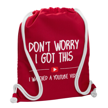 don't worry i got this, i watched a youtube video, Backpack pouch GYMBAG Red, with pocket (40x48cm) & thick cords