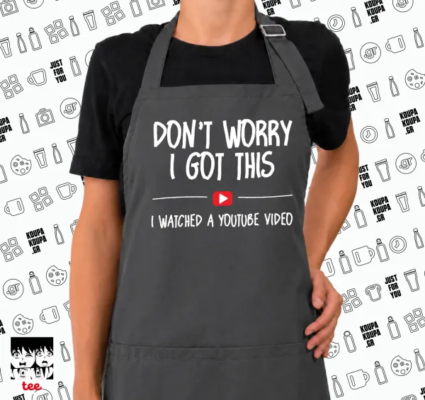 don't worry i got this — GREY Ποδιά μαγειρικής μακριά Σεφ με τσέπες (ΕΝΗΛΙΚΩΝ, ΓΚΡΙ)