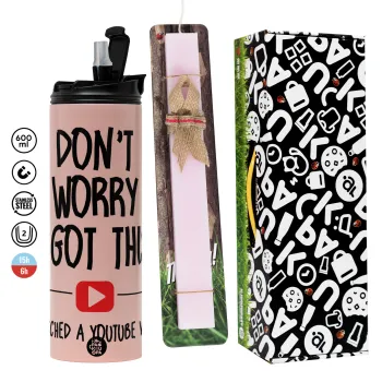 don't worry i got this, i watched a youtube video, Πασχαλινή Λαμπάδα με  ΡΟΖ Travel Tumbler θερμό (600ml, BPA free) & κερί αρωματικό πλακέ (30cm) (ΡΟΖ)