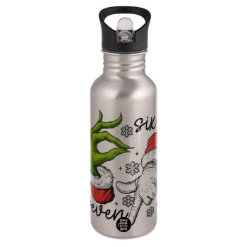 Christmas Meme SIX SEVEN (67), Water bottle Silver with straw, stainless steel 600ml