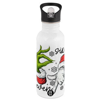 Christmas Meme SIX SEVEN (67), White water bottle with straw, stainless steel 600ml