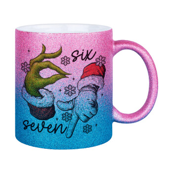 Christmas Meme SIX SEVEN (67), Κούπα Χρυσή/Μπλε Glitter, κεραμική, 330ml