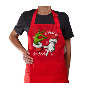 Christmas Meme SIX SEVEN (67), Ποδιά Μακριά Σεφ ολόσωμη με τσέπες Κόκκινη (ΕΝΗΛΙΚΩΝ)