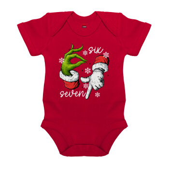 Christmas Meme SIX SEVEN (67), Βρεφικό φορμάκι μωρού, ΚΟΚΚΙΝΟ, 100% Organic Cotton, κοντομάνικο