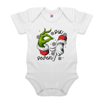 Christmas Meme SIX SEVEN (67), Βρεφικό φορμάκι μωρού, 0-24 μηνών, ΛΕΥΚΟ, 100% Organic Cotton, κοντομάνικο