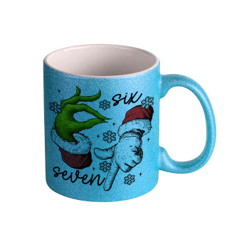 Christmas Meme SIX SEVEN (67), Κούπα Σιέλ Glitter που γυαλίζει, κεραμική, 330ml