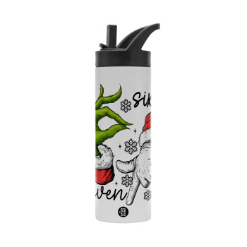 Christmas Meme SIX SEVEN (67), Metallic thermos bottle with straw & handle, stainless steel (Stainless steel 304), double-walled, 600ml.