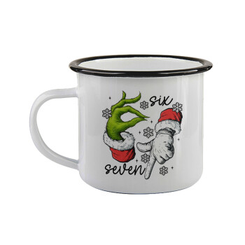 Christmas Meme SIX SEVEN (67), Κούπα εμαγιέ με μαύρο χείλος 360ml