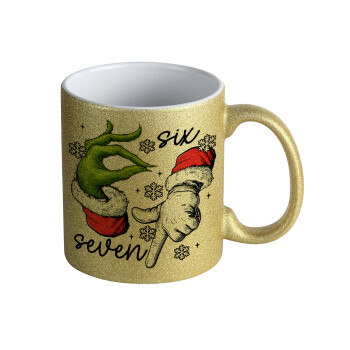 Christmas Meme SIX SEVEN (67), Κούπα Χρυσή Glitter που γυαλίζει, κεραμική, 330ml