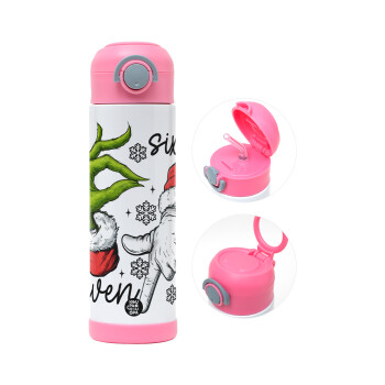 Christmas Meme SIX SEVEN (67), Children's hot water bottle, stainless steel, with safety straw, PINK (500ml)