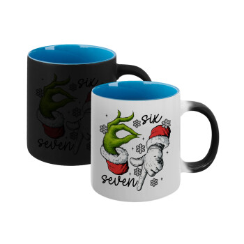 Christmas Meme SIX SEVEN (67), Κούπα Μαγική εσωτερικό μπλε, κεραμική 330ml που αλλάζει χρώμα με το ζεστό ρόφημα