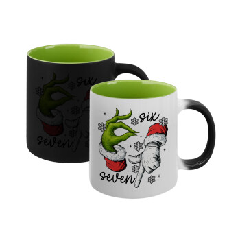 Christmas Meme SIX SEVEN (67), Κούπα Μαγική εσωτερικό πράσινο, κεραμική 330ml που αλλάζει χρώμα με το ζεστό ρόφημα