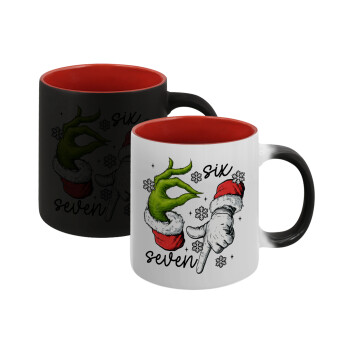 Christmas Meme SIX SEVEN (67), Κούπα Μαγική εσωτερικό κόκκινο, κεραμική, 330ml που αλλάζει χρώμα με το ζεστό ρόφημα