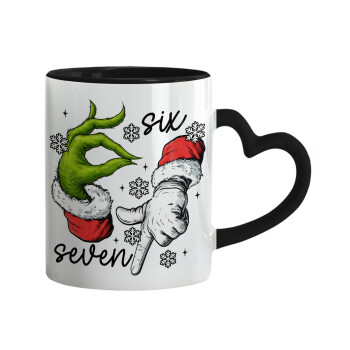 Christmas Meme SIX SEVEN (67), Κούπα καρδιά χερούλι μαύρη, κεραμική, 330ml