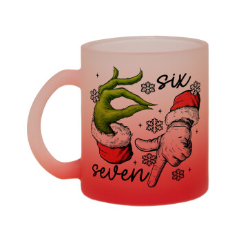 Christmas Meme SIX SEVEN (67), Κούπα γυάλινη δίχρωμη με βάση το κόκκινο ματ, 330ml