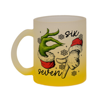 Christmas Meme SIX SEVEN (67), Κούπα γυάλινη δίχρωμη με βάση το κίτρινο ματ, 330ml