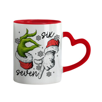 Christmas Meme SIX SEVEN (67), Mug heart red handle, ceramic, 330ml
