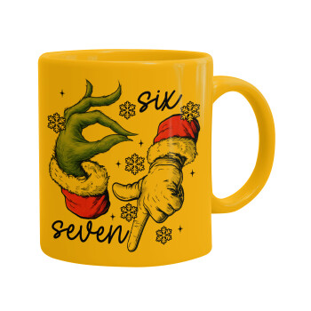 Christmas Meme SIX SEVEN (67), Κούπα, κεραμική κίτρινη, 330ml