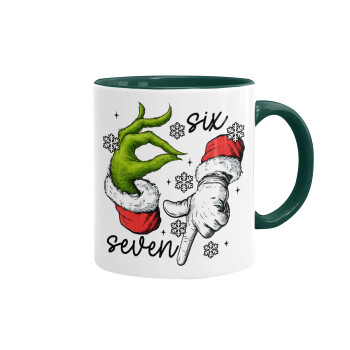 Christmas Meme SIX SEVEN (67), Κούπα χρωματιστή πράσινη, κεραμική, 330ml