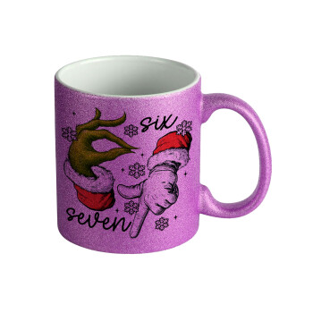 Christmas Meme SIX SEVEN (67), Κούπα Μωβ Glitter που γυαλίζει, κεραμική, 330ml