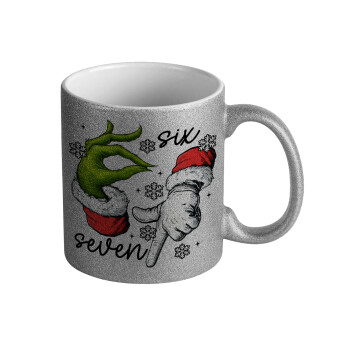 Christmas Meme SIX SEVEN (67), Κούπα Ασημένια Glitter που γυαλίζει, κεραμική, 330ml