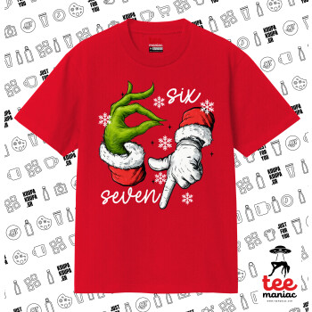 Christmas Meme SIX SEVEN (67), Κλασικό T-Shirt, διπλής ραφής, χωρίς πλευρικές ραφές ΚΟΚΚΙΝΟ από 100% βαμβάκι. Vegan & OEKO-TEX πιστοποιημένο.