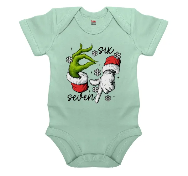 Christmas Meme SIX SEVEN (67) — Short-sleeve baby bodysuit, 0-18 months, mint, 100% organic cotton