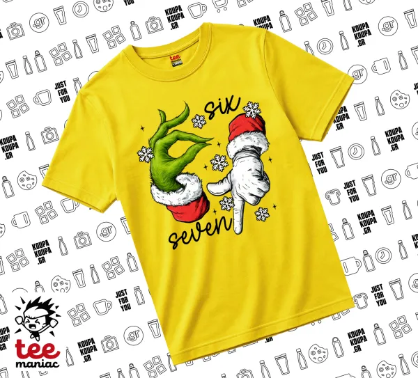 Christmas Meme SIX SEVEN (67) — Κίτρινο Άνετο παιδικό T-Shirt από 100% βαμβάκι, για κάθε μέρα. Vegan & OEKO-TEX πιστοποιημένο.