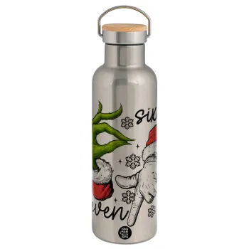 Christmas Meme SIX SEVEN (67), Stainless steel Silver with wooden lid (bamboo), double wall, 750ml